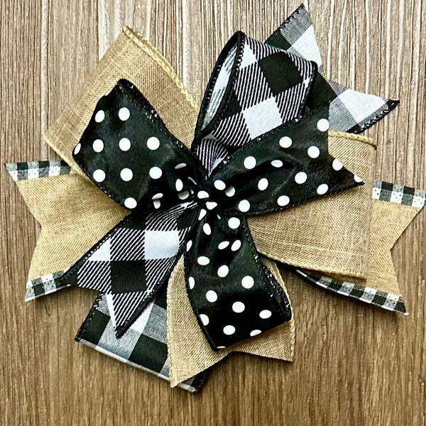 Everyday Sign Bow Birdhouse Bow Small Decor Bow Package Bow All SeasonTan Black White Buffalo Plaid