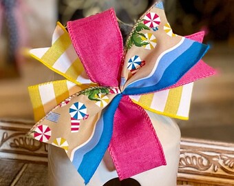 Summer Beach Small Wreath Bow Lantern Bow Birdhouse Beach Bow Wreath Bow Beach Coastal Bow Beach Decor Bow Umbrella Sand Resort Stripes