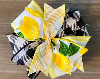 Lemon Small Decor Bow Summer Decor Bow Door Hanger Bow Sign Bow Candlestick Bow Small Lemon Lantern Bow 6.5” Sign Bow Gingham Check Yellow