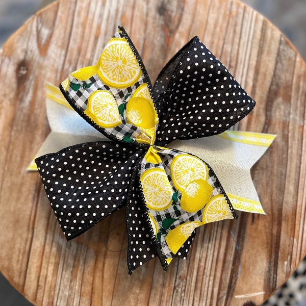 Lemon Small Decor Bow Summer Decor Bow Door Hanger Sign Bow Candlestick Small Lantern Bow 6.5 Sign Bow Polka Swiss Dot Gingham Check Yellow