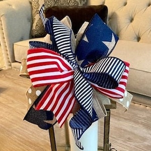 Patriotic July 4th Memorial Day Veteran’s Day Americana Lantern Bow Candle Decor Wreath Bow Red White Blue