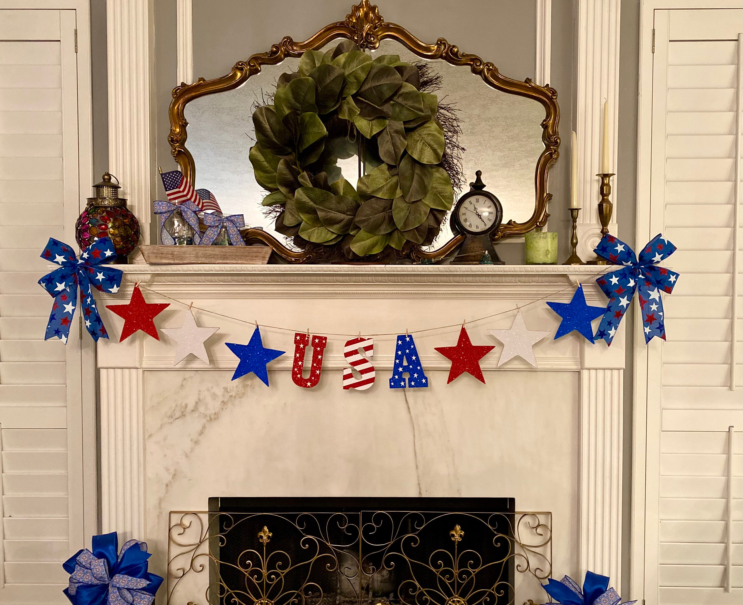 Set Patriotic Garland & Bows Fourth of July Garland 6 ft with Etsy