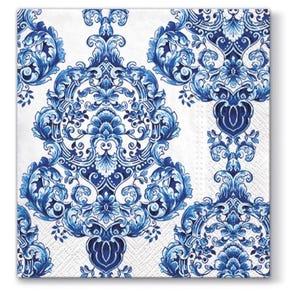 Tovaglioli per decoupage, blu e bianchi, con stampa floreale giacobina in stile chinoiserie, tre tovaglioli da tavola da 6,5", ideali per decoupage, scrapbooking, decorazioni per la casa.