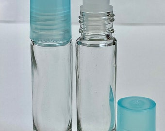 288 Pcs, 10ml (1/3 oz) CLEAR PLAIN Rollon Bottle With Plastic Roller & Plastic Light Blue Color Caps