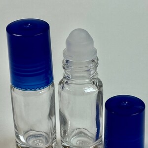 288 Pcs, 5ml (1/6 oz) Clear Rollon Bottle With Plastic Roller with Plastic BLUE Caps