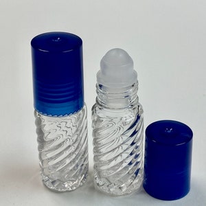 72 Pcs, 5ml (1/6 oz) SWIRL Rollon Glass Bottle With Plastic Roller with Plastic BLUE Caps