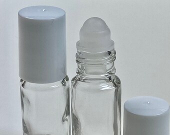 288 Pcs, 5ml (1/6 oz) Clear Rollon Bottle With Plastic Roller with Plastic WHITE Caps