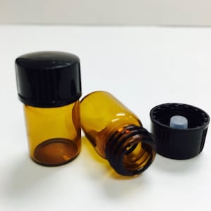 288 stuks, oranje glazen flacons van 15 mm x 26 mm [1/2 dram] met plastic KEGEL voering