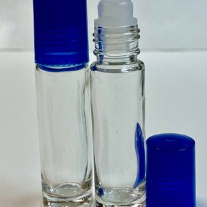 144 Pcs, 10ml (1/3 oz) CLEAR PLAIN Rollon Bottle With Plastic Roller & Plastic Blue Caps