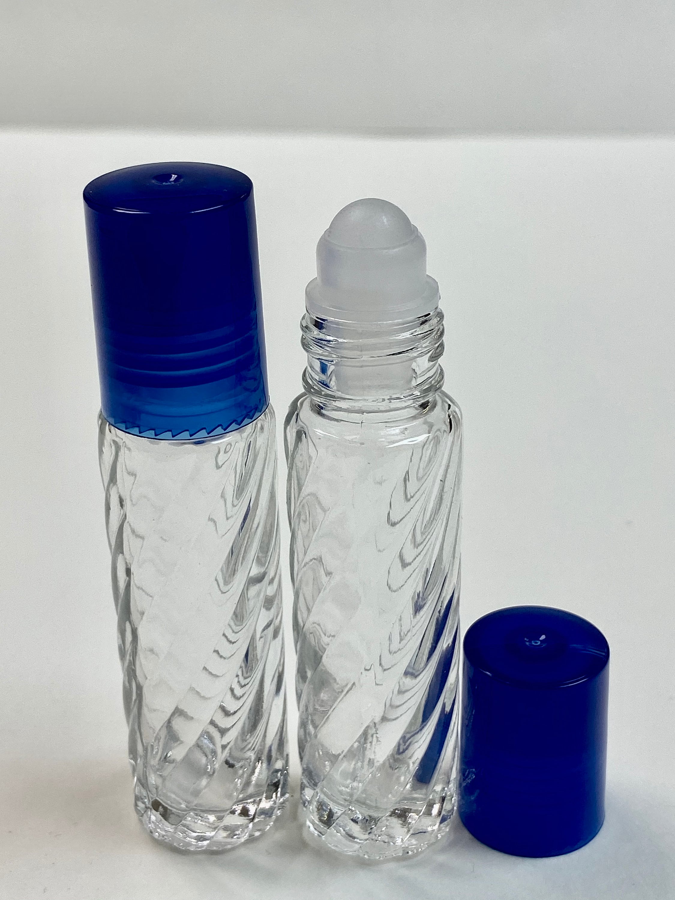 288 Pcs, 10ml (1/3 oz) SWIRL Rollon Glass Bottle With Plastic Roller with Plastic BLUE Caps