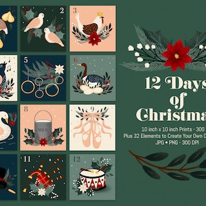 Download digitale di 12 giorni di Natale - PNG di 12 giorni di Natale - Clipart di 12 giorni di Natale - Stampa artistica di 12 giorni di Natale