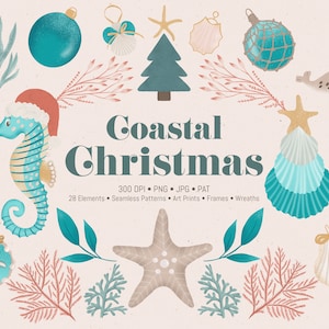 Clipart navideño de playa: Gráficos PNG de vacaciones costeras