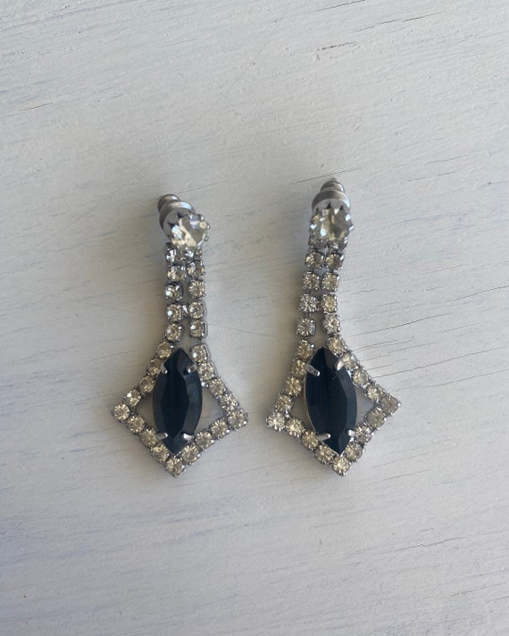 Vintage Pierced Dangle Rhinestone Earrings and He… - image 5