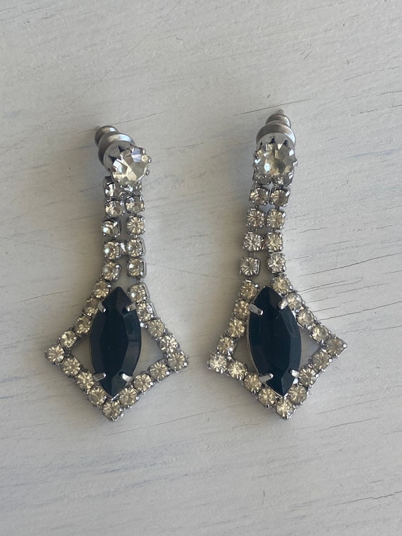 Vintage Pierced Dangle Rhinestone Earrings and He… - image 3