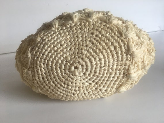 Vintage Ivory Crocheted Lace Raffia Handbag (Seen… - image 5