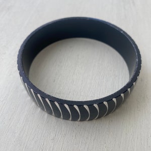 Archival Black and Silver Beveled Pattern +Textured Bangle Bracelet - 1960s