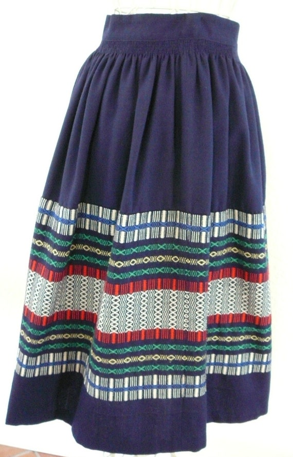 Archival Hand Embroidered 100% Wool Navy Midi Skir