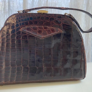 Archival Dark Brown Textured Leather Handbag - 1950's