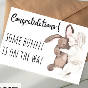 Carte Félicitations, bébé sur le chemin, téléchargement numérique imprimable - Shower de bébé, grossesse, ami, fille, lapin, neutre, garçon, fille