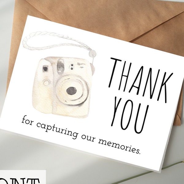 Thank You Photographer Card DIGITAL DOWNLOAD Printable - Photographer, Wedding, Engagement, Graduation, Family, Couple, Photos