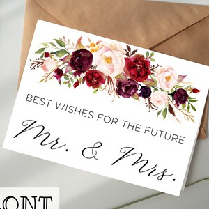 Future Mr. and Mrs. Card TÉLÉCHARGEMENT NUMÉRIQUE imprimable - Floral bourgogne - Shower nuptiale, fiançailles, félicitations, jeunes mariés, mariage