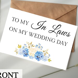 A mis suegros en mi tarjeta del día de la boda DESCARGA DIGITAL Imprimible - Azul Blanco Floral, Suegros, Suegras, Suegros