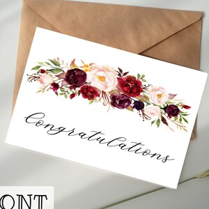 Glückwunschkarte DIGITAL DOWNLOAD Printable - Burgundy Floral - Brautparty, Verlobung, Glückwünsche, Braut, Braut zu sein, Verlobter