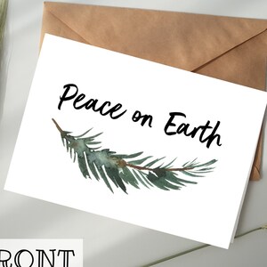 TÉLÉCHARGEMENT NUMÉRIQUE de carte de Noël de la paix sur la terre imprimable - simple, minimal, verdure, vacances, minimaliste, prêtre, pasteur, religieux