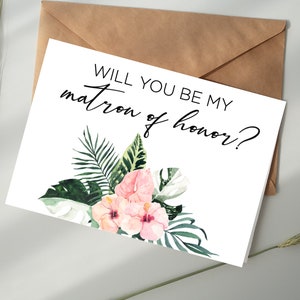 Você será meu cartão de matrona de honra DOWNLOAD DIGITAL para impressão - Tropical, casamento de verão, cartão de proposta de matrona de honra, amiga, irmã