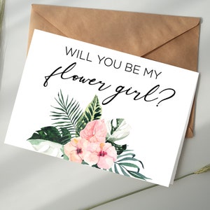 Willst du mein Blumenmädchen Karte DIGITALER DOWNLOAD Printable - tropischer Sommer, Sommerhochzeit, Blumenmädchen-Vorschlagskarte