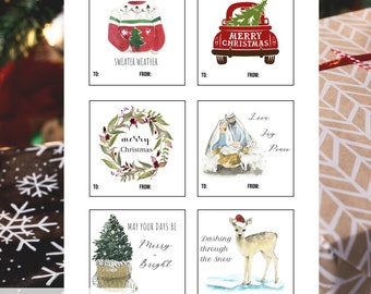 Christmas Tags DIGITAL DOWNLOAD Printable - Set of 12 Gift Tags