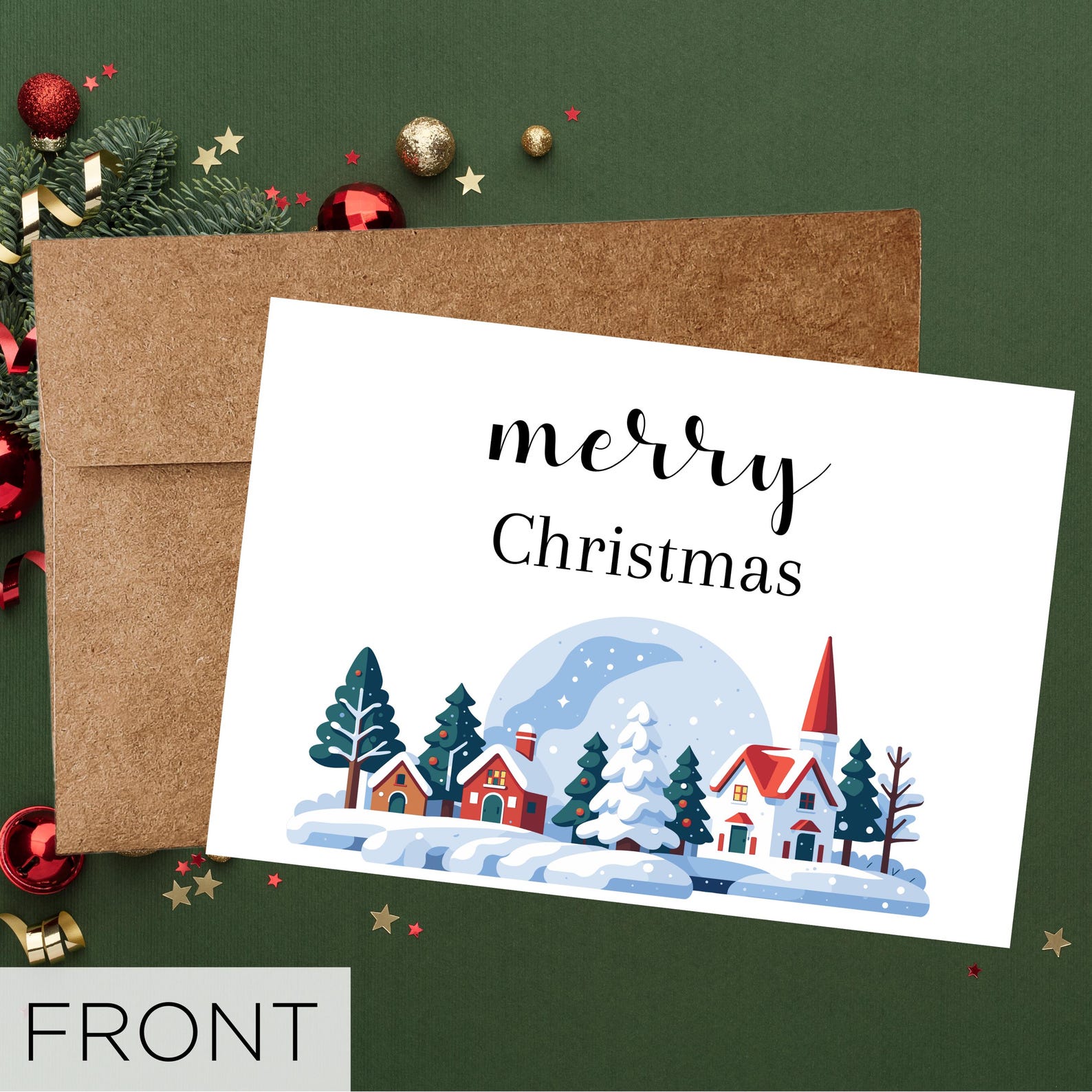 Printable Merry Christmas Card: Winter Village Design (digital Download ...