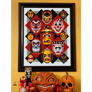 Retro Halloween Mask Limited Edition Lithograph Print/Poster/Decor image 1