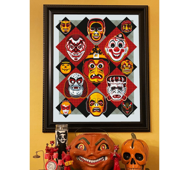 Retro Halloween Mask Limited Edition Lithograph Print/Poster/Decor image 1