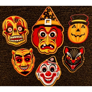 Retro Classic Halloween Maske Aufkleber Set von 6 • The Season Of The Witch Kollektion • KOSTENLOSER VERSAND