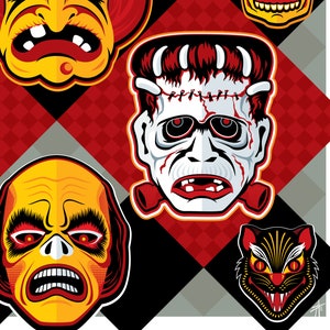 Retro Halloween Mask Limited Edition Lithograph Print/Poster/Decor image 5