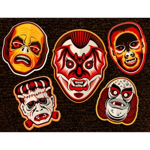 Retro Classic Halloween Mask Sticker Set of 5 • The Kinda Universal Monsters Collection • FREE SHIPPING