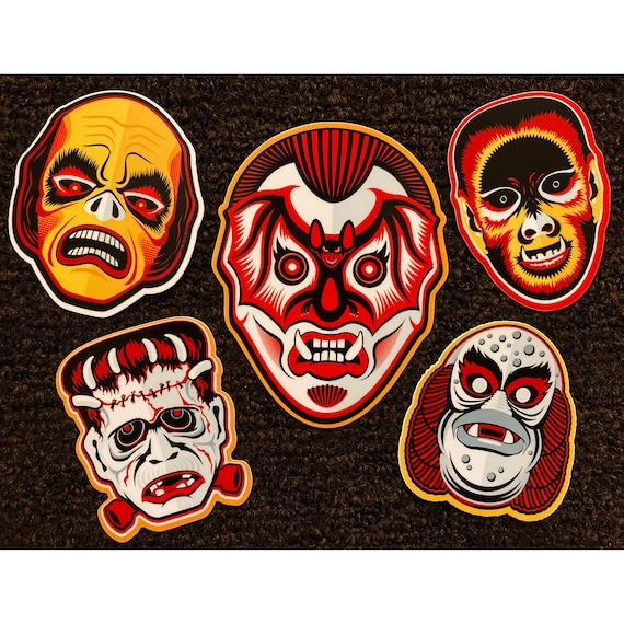 Retro Classic Halloween Mask Sticker Set of 5  the Kinda Universal Monsters  Collection  FREE SHIPPING - Etsy