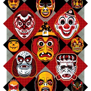 Retro Halloween Mask Limited Edition Lithograph Print/Poster/Decor image 2