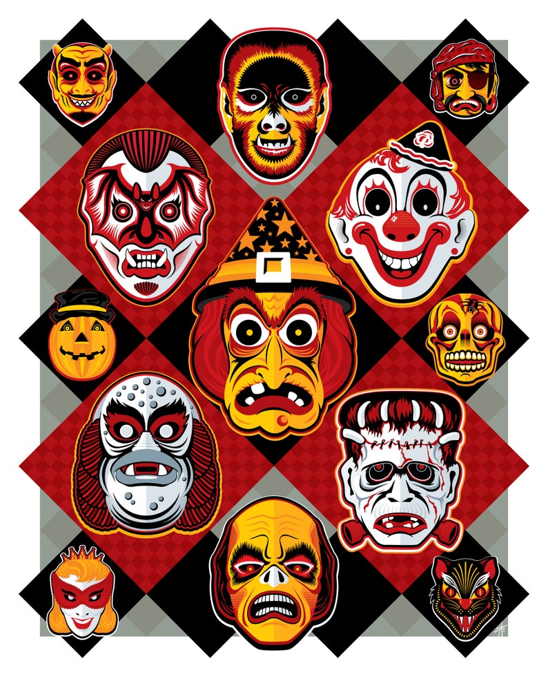 Retro Halloween Mask Limited Edition Lithograph Print/Poster/Decor image 2