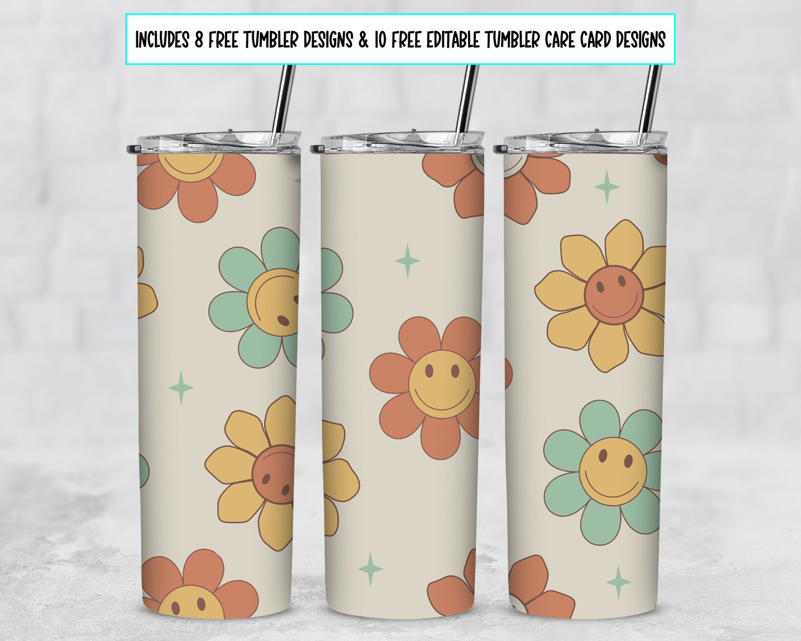 Retro Daisy's Floral Tumbler Wrap, Bougie Mauve 20 Oz Skinny Tumbler