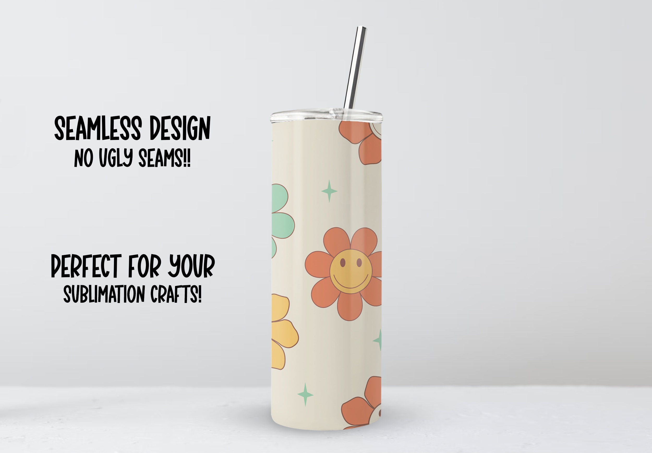 Retro Daisy's Floral Tumbler Wrap, Bougie Mauve 20 Oz Skinny Tumbler