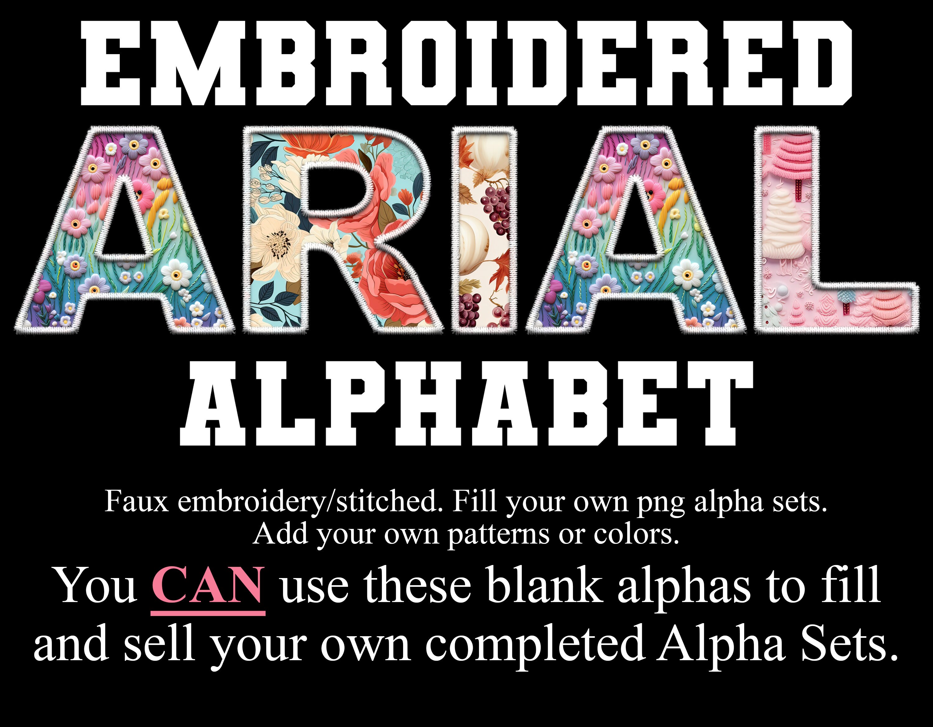 Embroidered Alpha PNG, Fill Your Own, Faux Embroidered PNG Alphabet Set ...