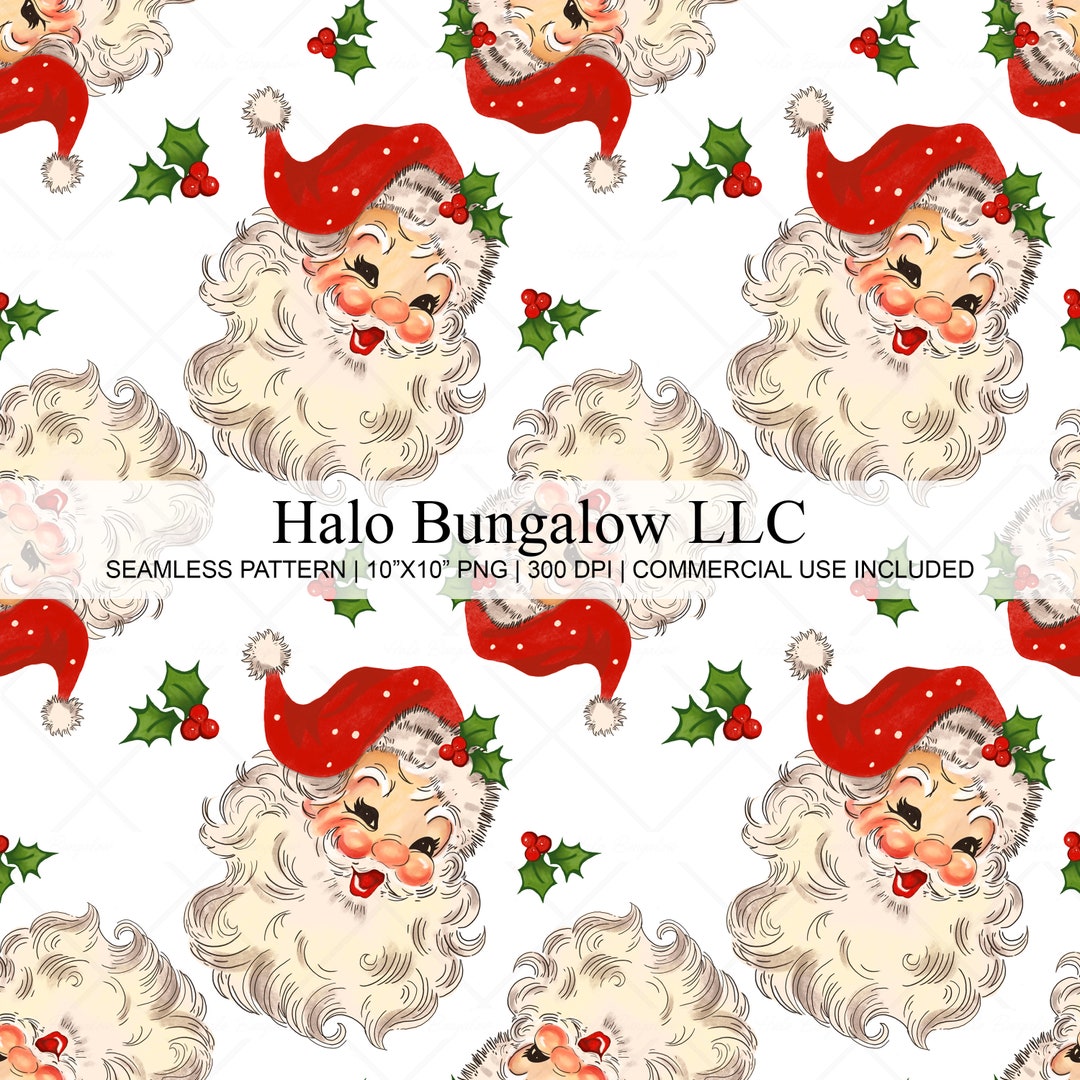 Vintage Watercolor Santa Claus Seamless Pattern, Retro Seamless ...