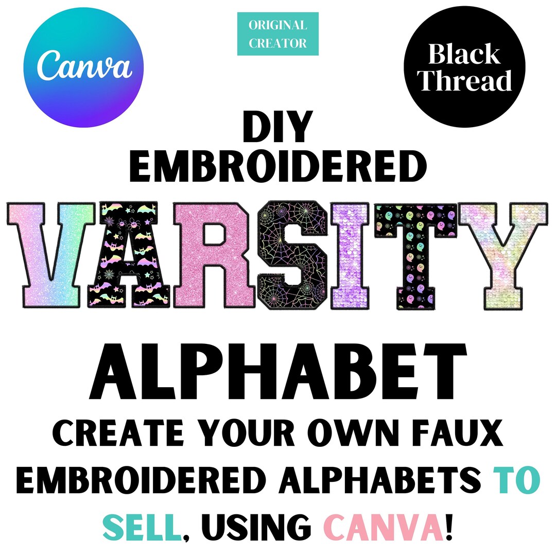 Canva Faux Embroidered Alphabet Set, Faux Embroidery Alphabet