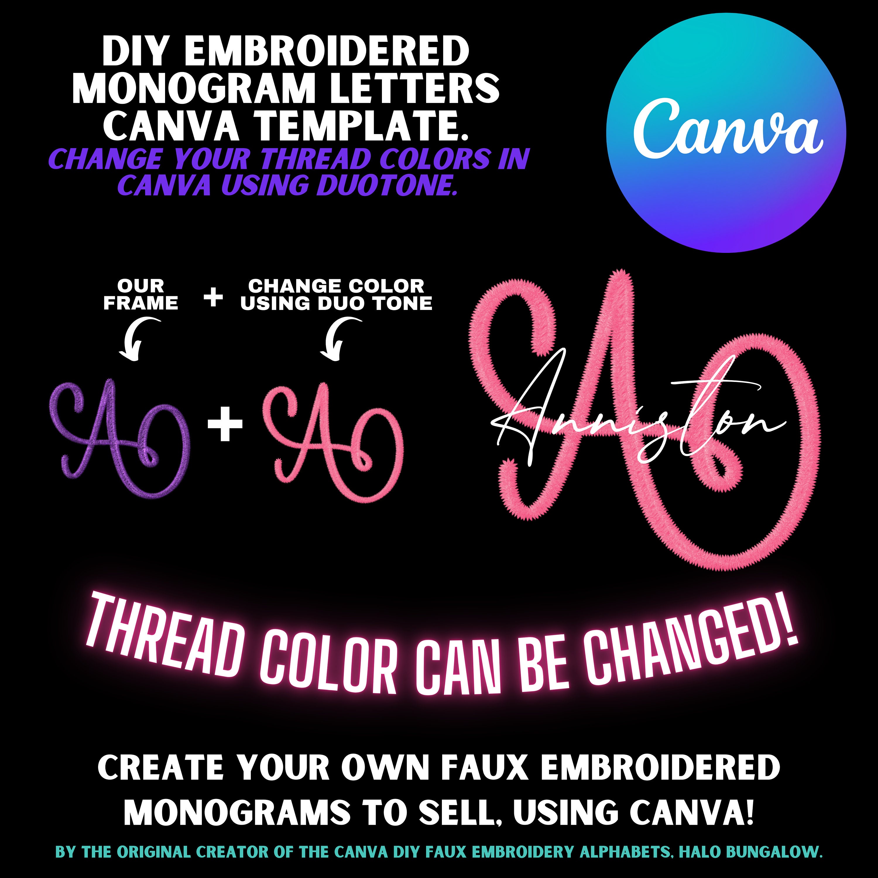 Canva Faux Embroidered Monogram Letter Set, Faux Embroidery Alphabet