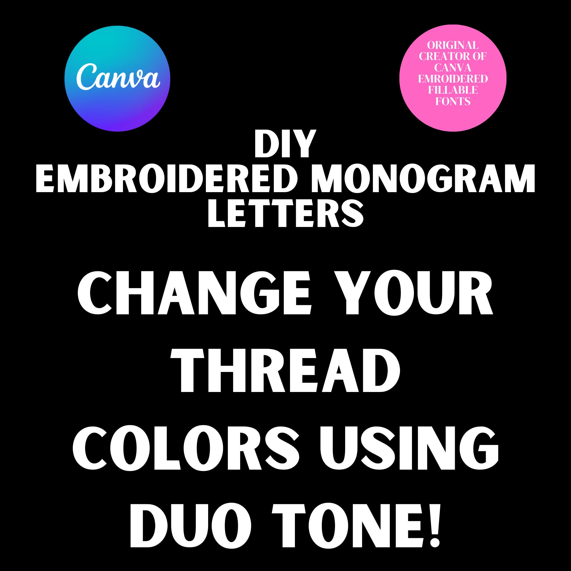 Canva Faux Embroidered Monogram Letter Set, Faux Embroidery Alphabet