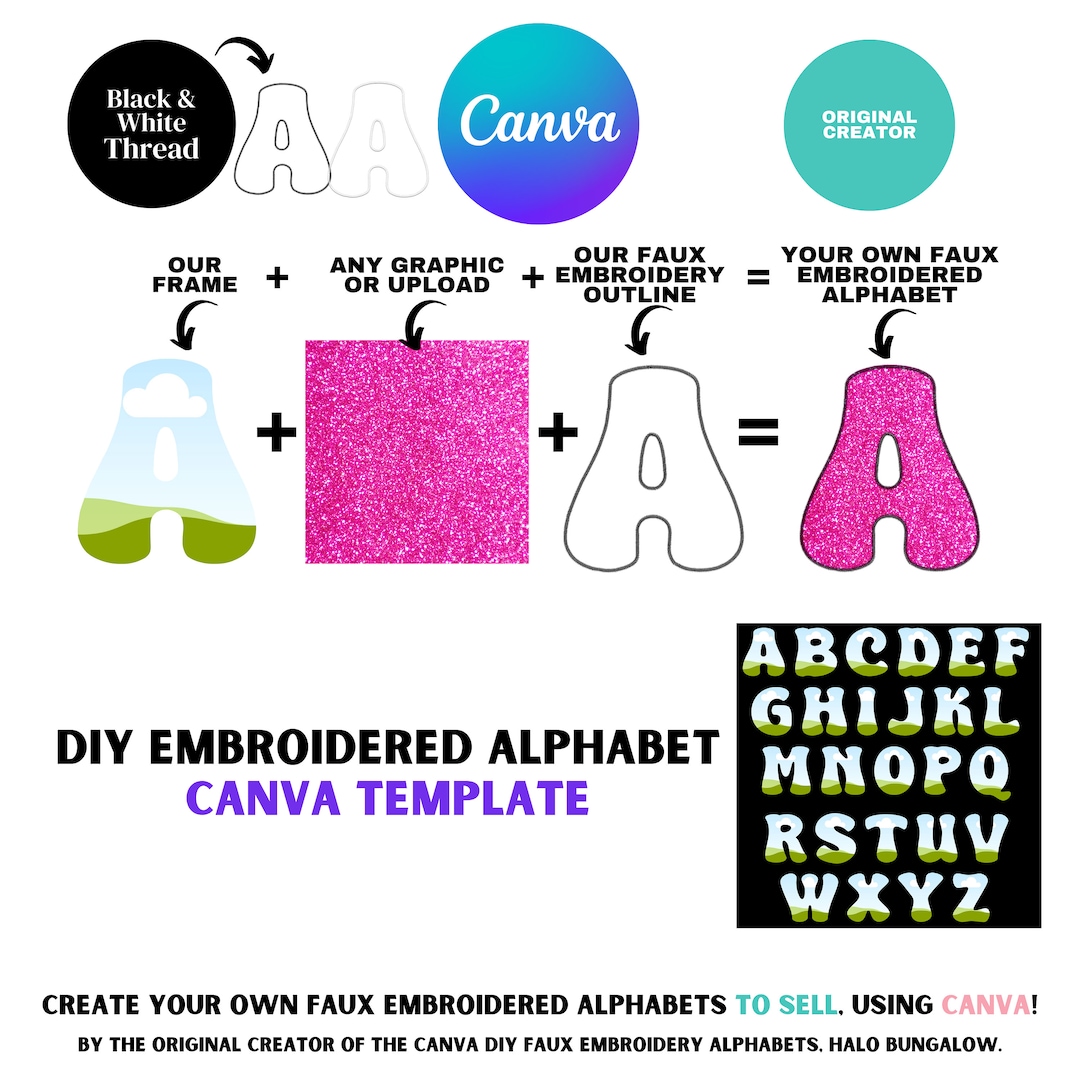Canva Faux Embroidered Alphabet Set, Canva DIY Font, 2 Stitch Colors