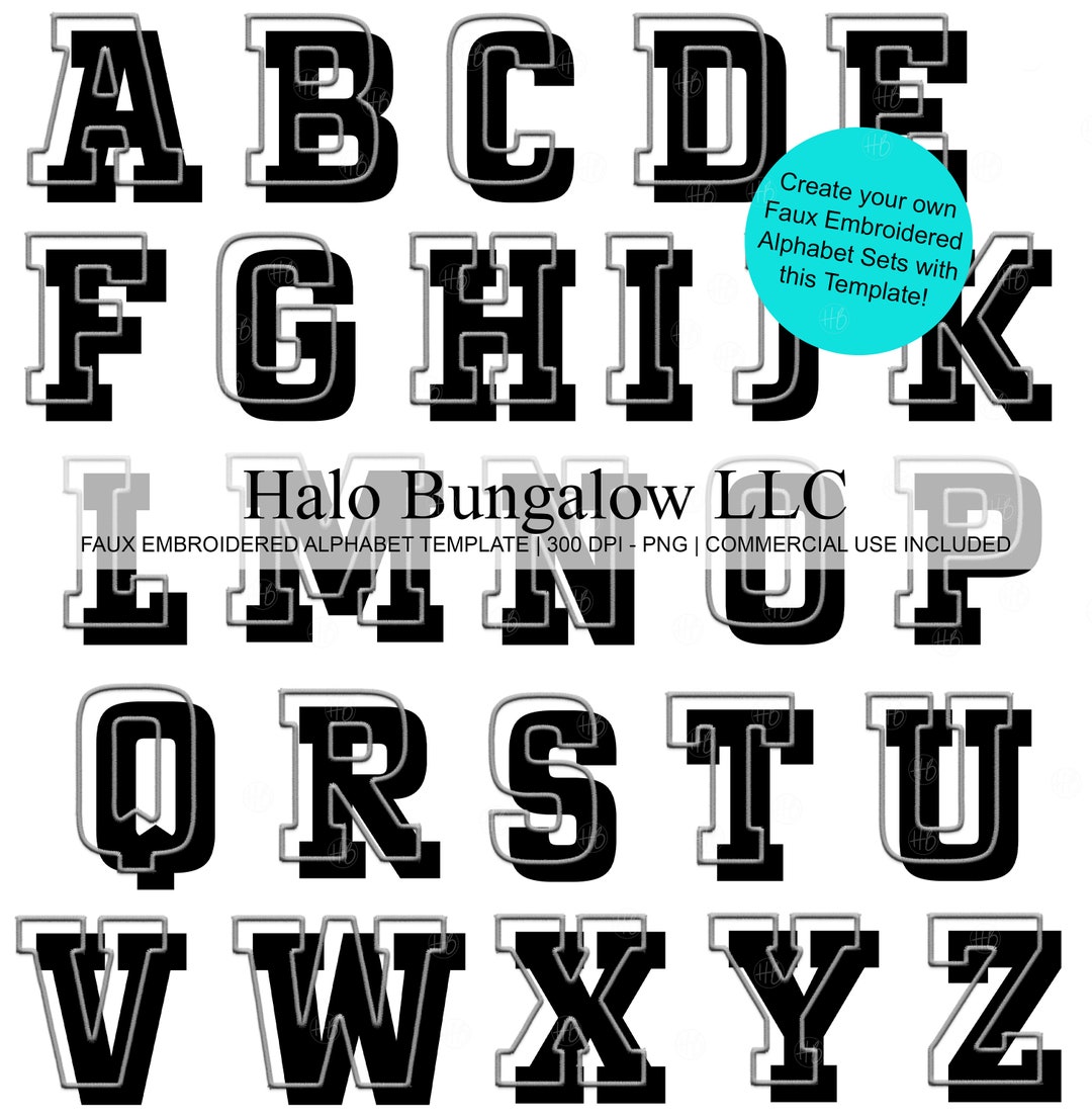 Embroidered Alpha PNG, Fill Your Own, Faux Embroidered PNG Alphabet Set ...
