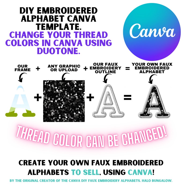 Canva Faux Embroidered Alphabet Set, Faux Embroidery Alphabet